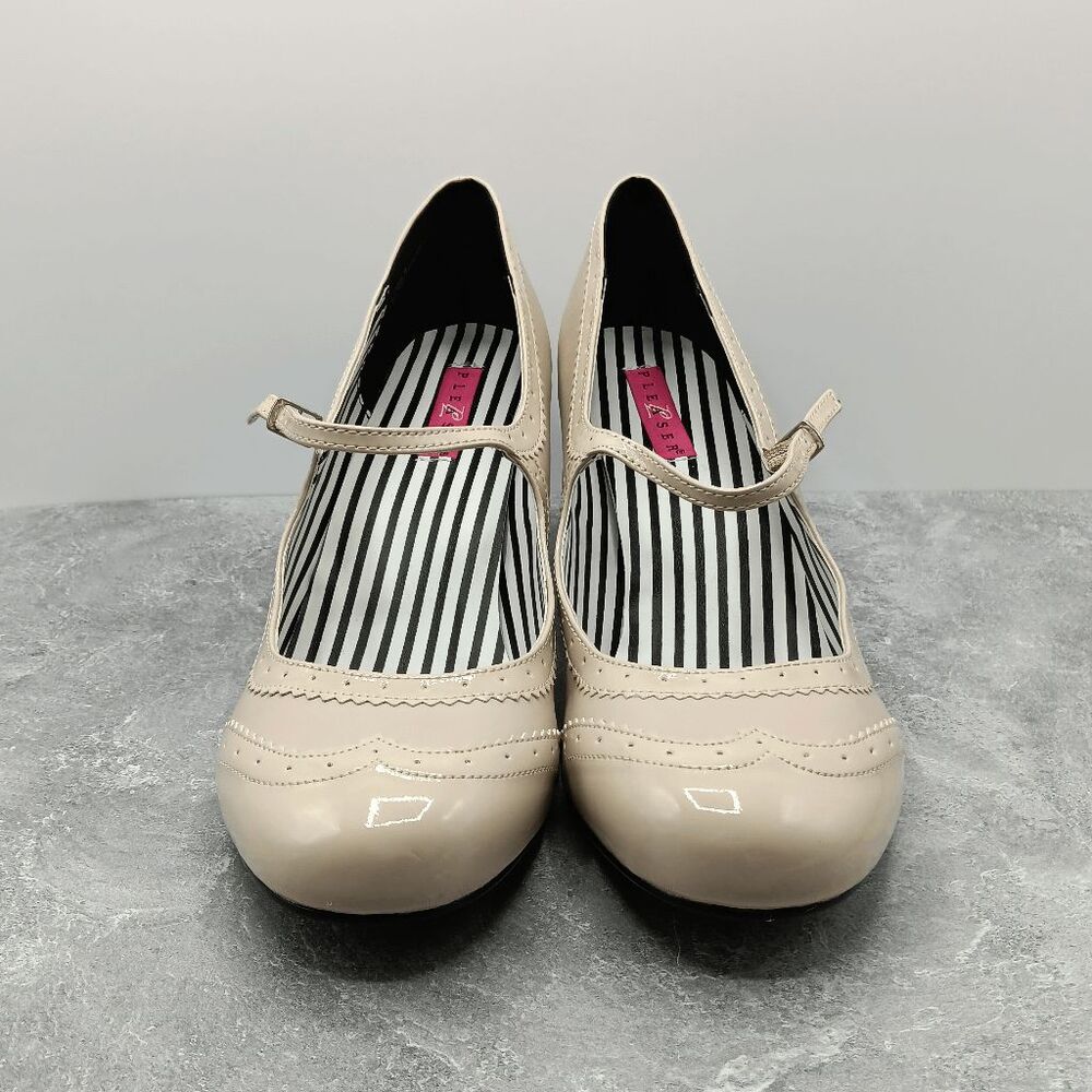 NWOT Pleaser Jenna 06 Faux Leather Cream Mary Jane Pump Kitten Heels Size 16 - Picture 5 of 10